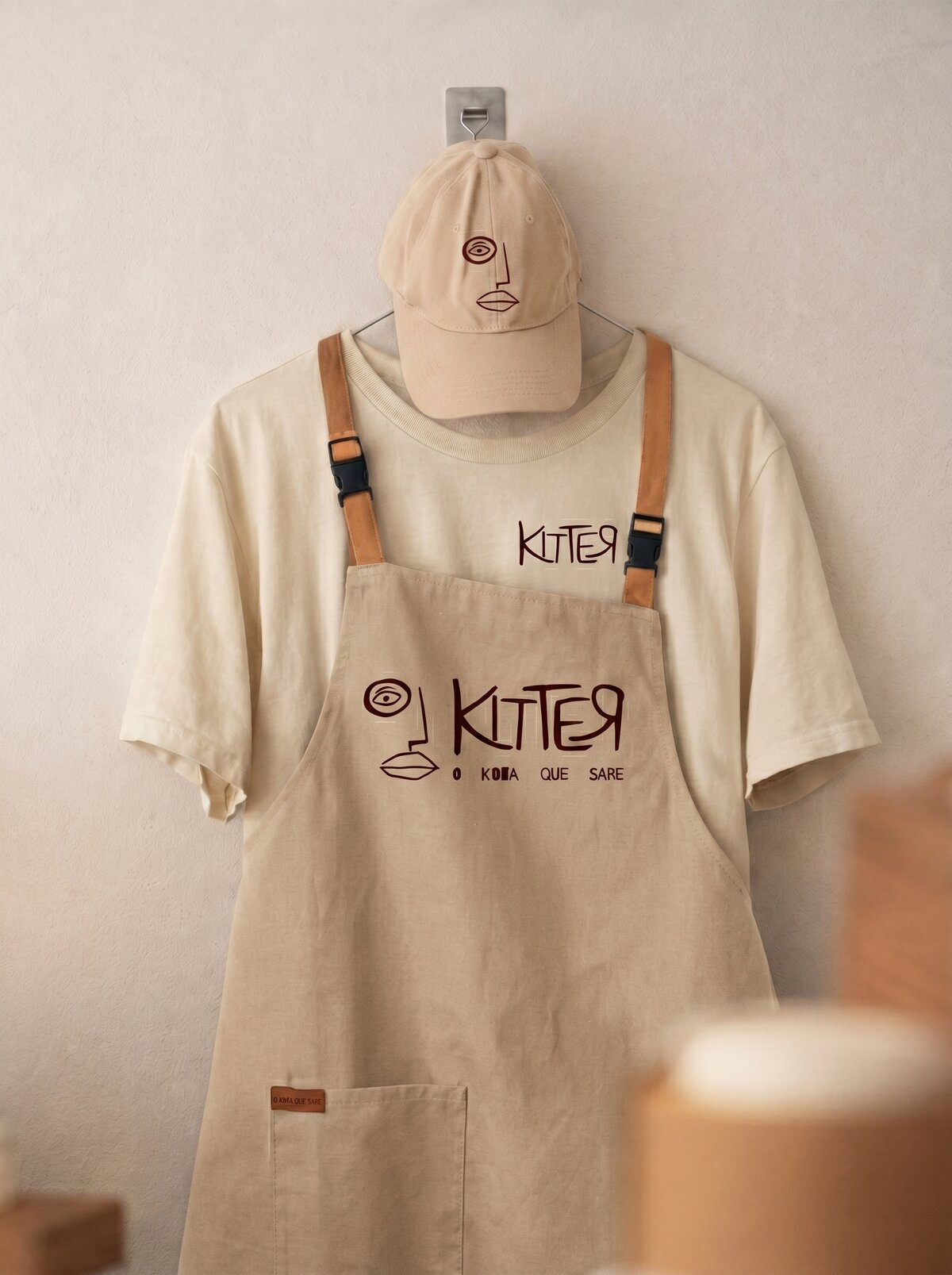 Farda Kitter — boné, t-shirt e avental